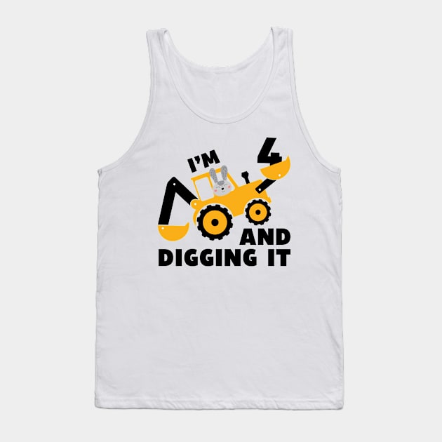 I'm 2 and Digging it Funny 2rd Birthday Excavator Kids Gift Tank Top by DesignergiftsCie